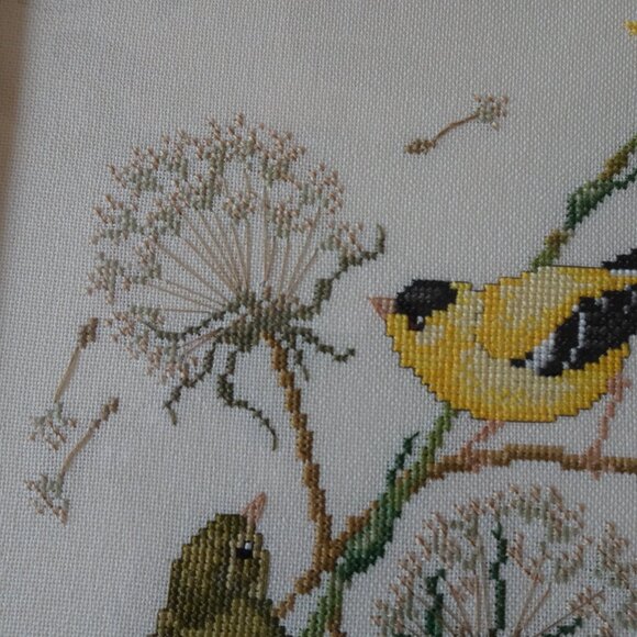 Vintage Framed Bird Embroidery Cross Stitch Canary Design 10"x13" Yellow Green - Picture 4 of 10